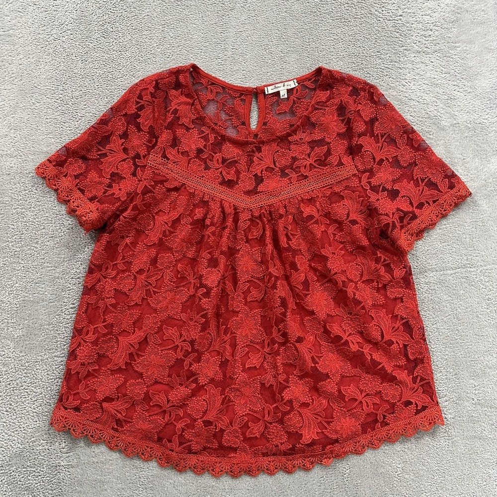 Willow & Clay Women's M Red Lace Blouse VNeck Cottagecore Boho Western